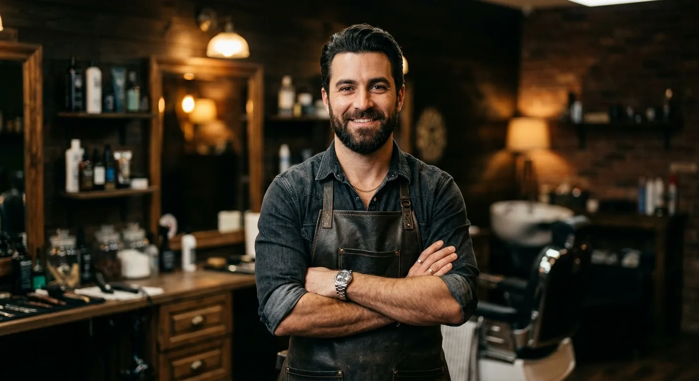 Jad, de kapper, in zijn barbershop